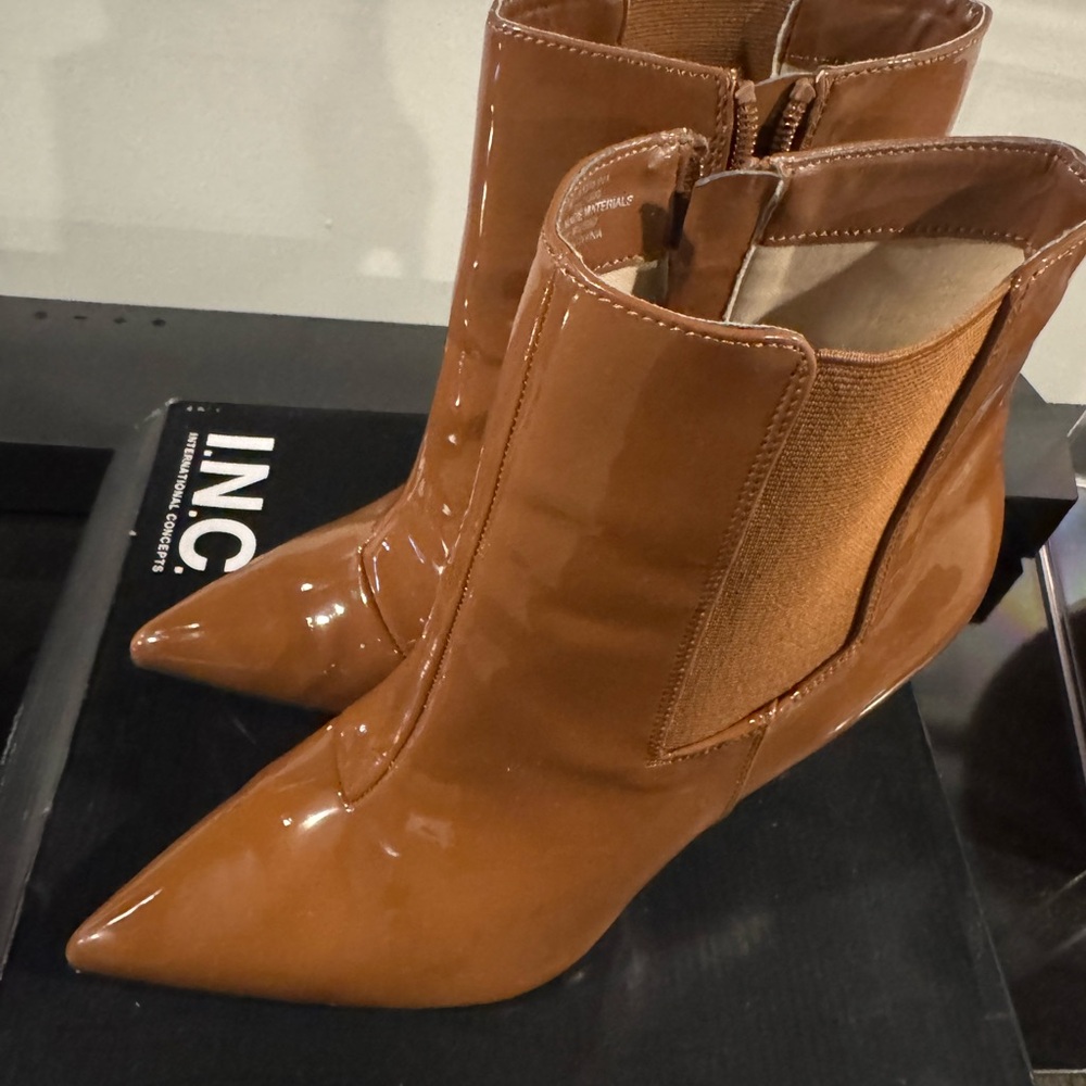 INC International Concepts Women's Brown Patent Ankle Booties